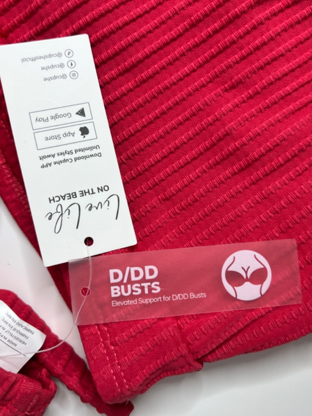 NWT Cupshe Raspberry Pink Ribbed DD+ High Waisted Bikini Set S-DD / Small - Picture 5 of 7